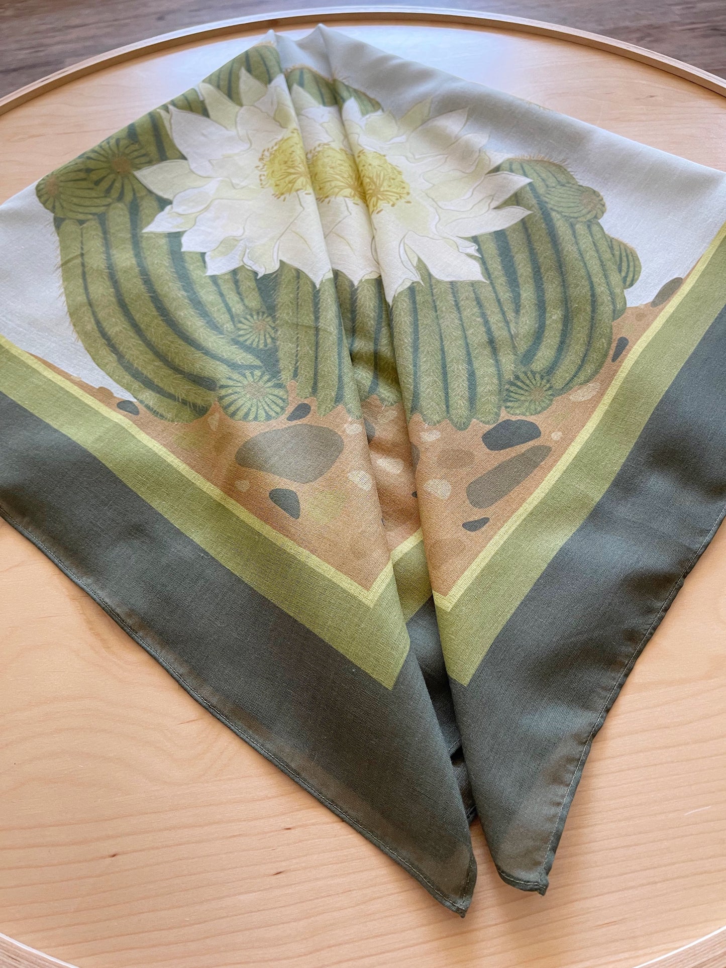 BB. Special Order Ivory Blooming Cactus 34” square Mulayam Cotton Scarf