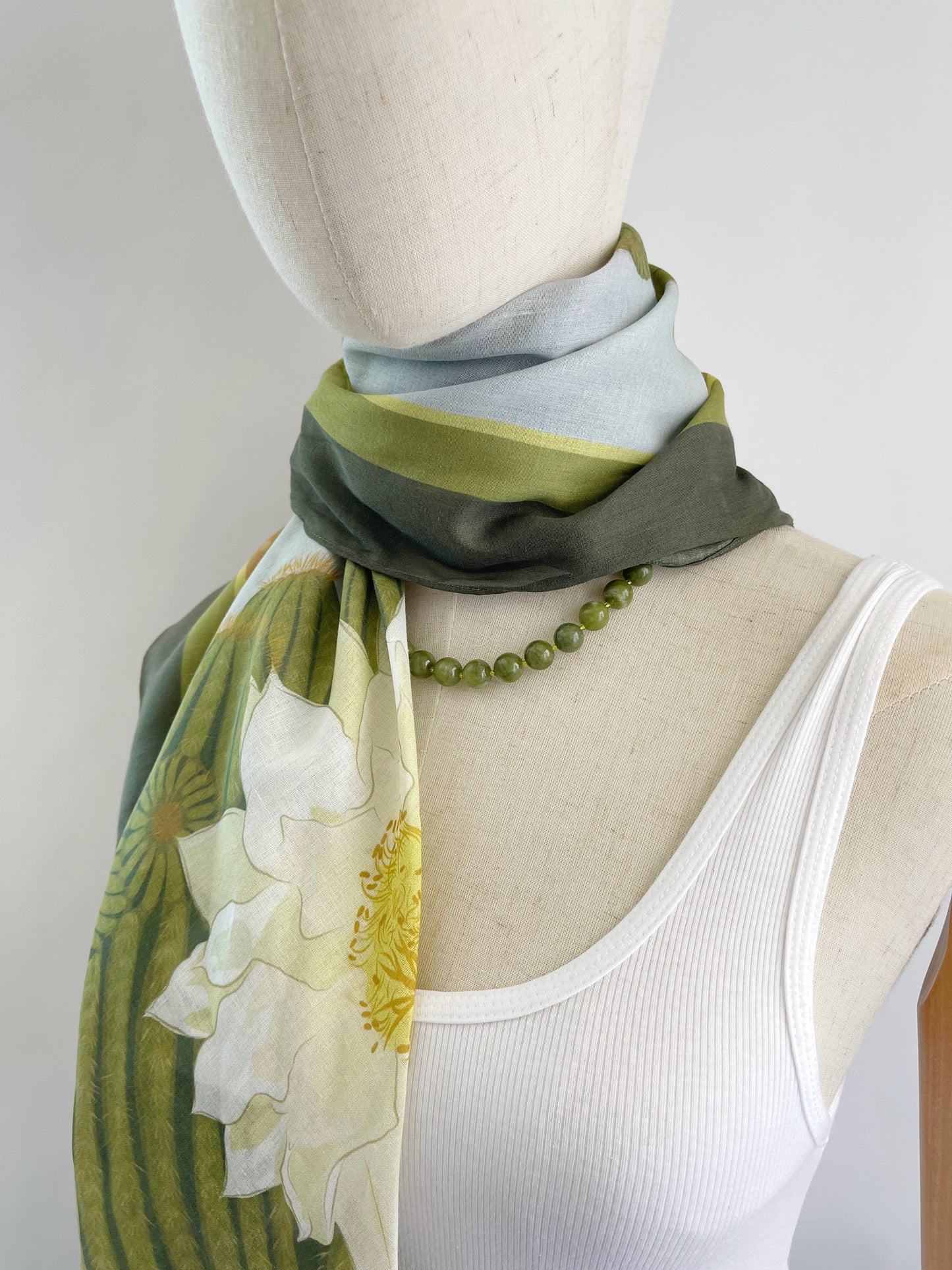 BB. Special Order Ivory Blooming Cactus 34” square Mulayam Cotton Scarf