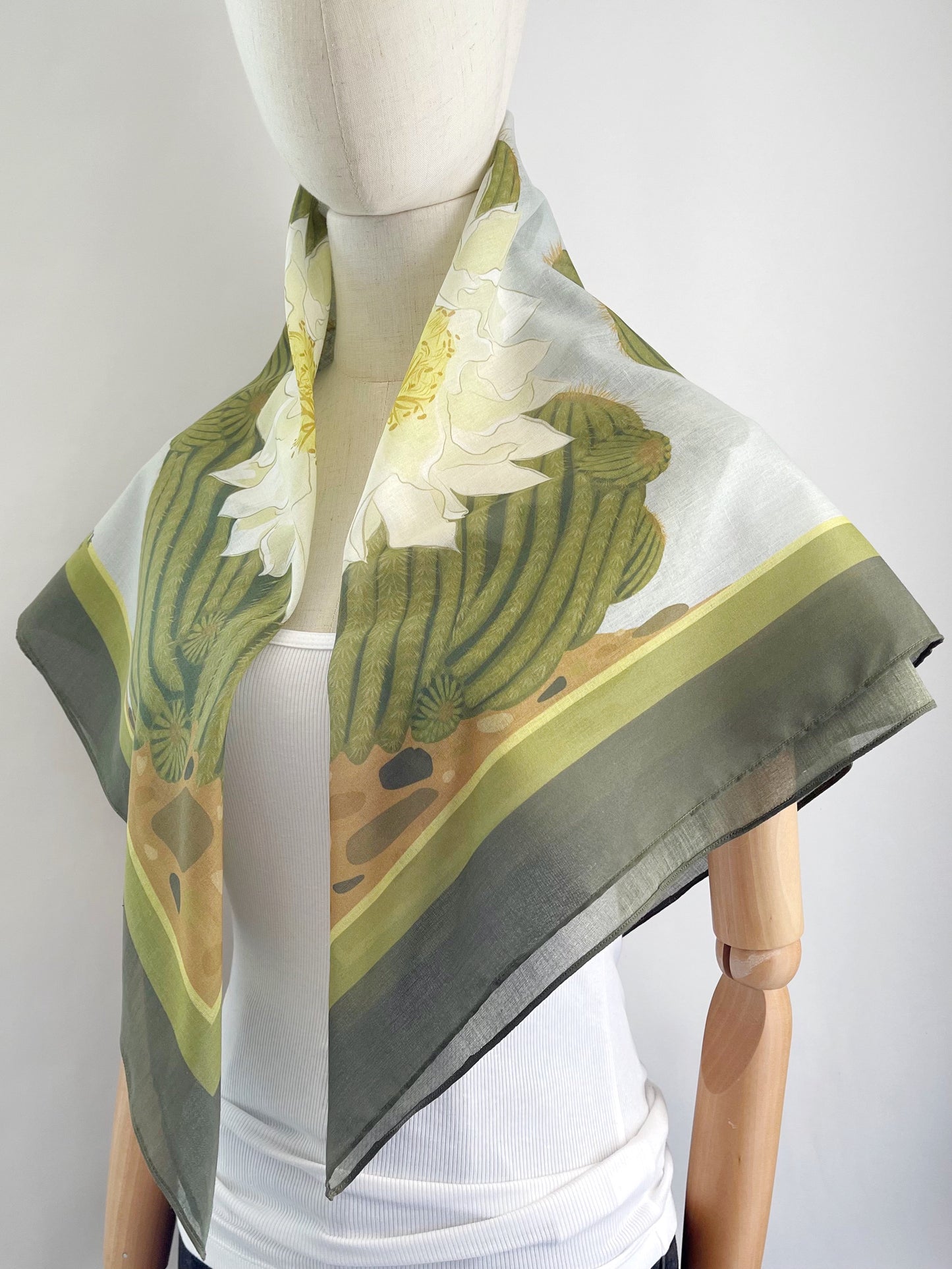 BB. Special Order Ivory Blooming Cactus 34” square Mulayam Cotton Scarf