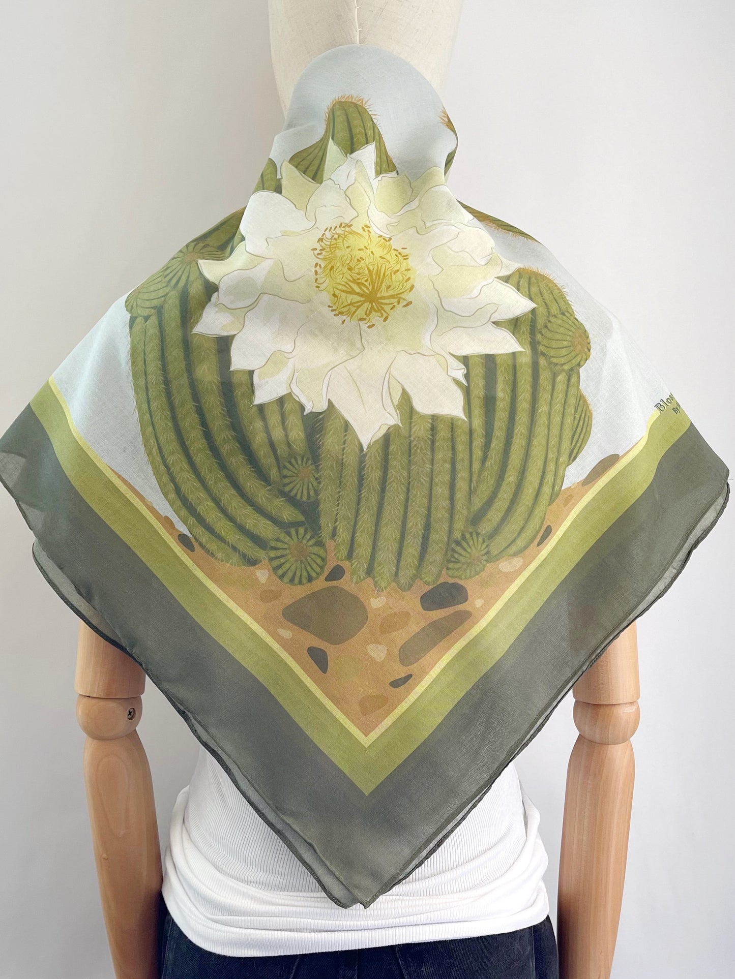 BB. Special Order Ivory Blooming Cactus 34” square Mulayam Cotton Scarf