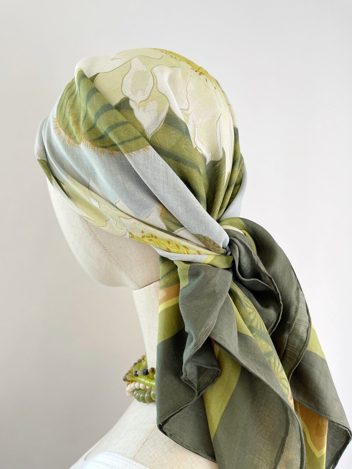 BB. Special Order Ivory Blooming Cactus 34” square Mulayam Cotton Scarf