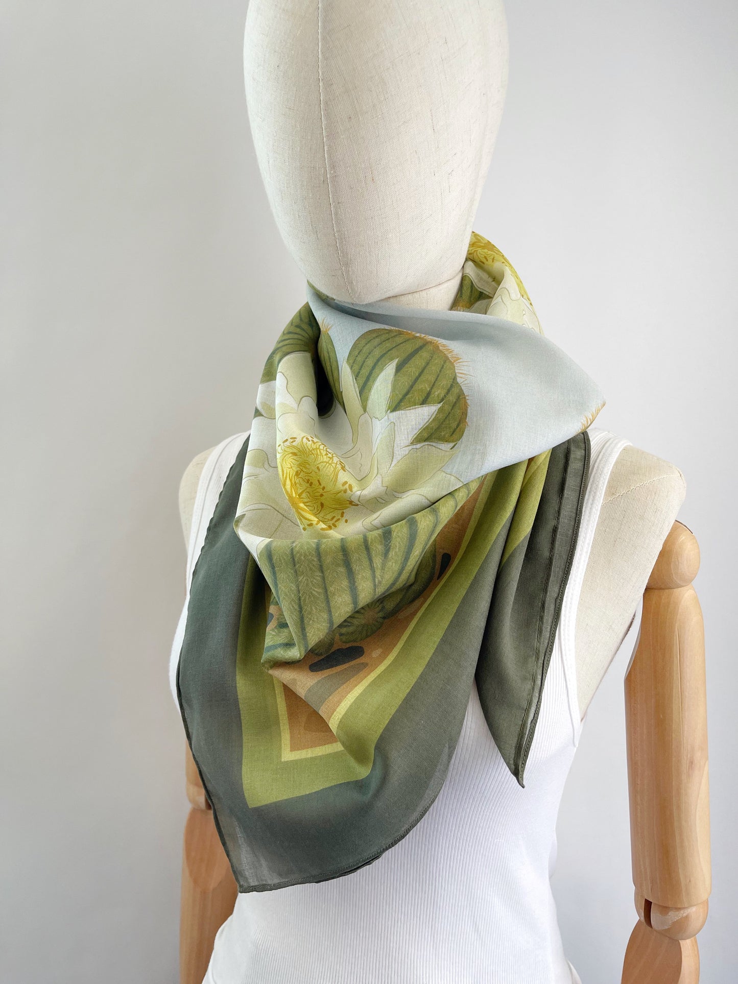 BB. Special Order Ivory Blooming Cactus 34” square Mulayam Cotton Scarf