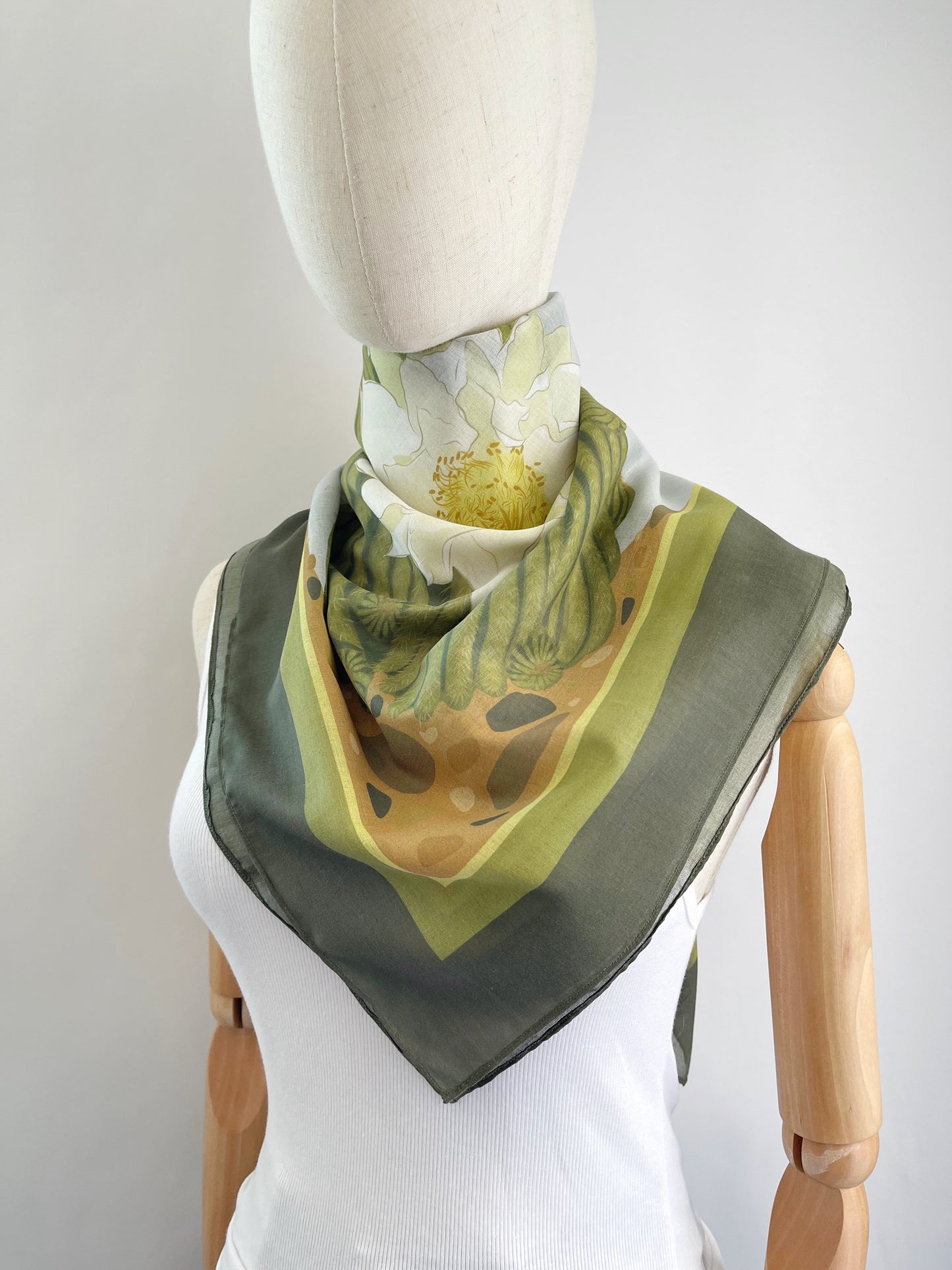 BB. Special Order Ivory Blooming Cactus 34” square Mulayam Cotton Scarf