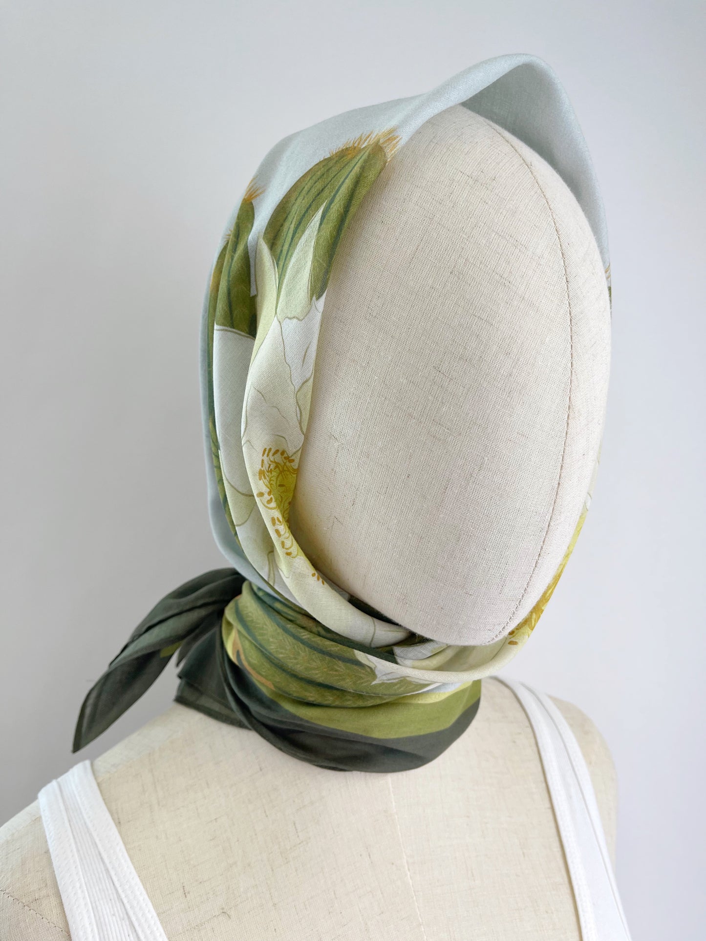 BB. Special Order Ivory Blooming Cactus 34” square Mulayam Cotton Scarf