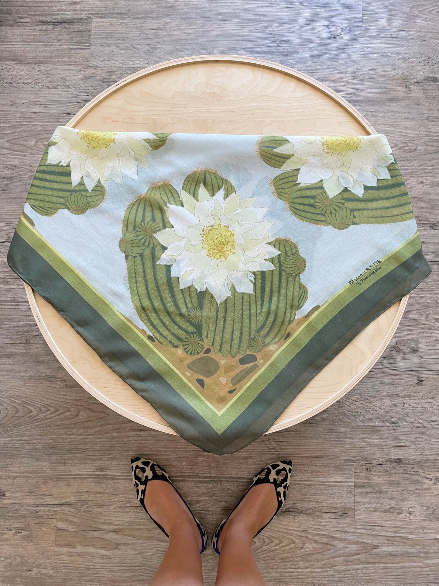 BB. Special Order Ivory Blooming Cactus 34” square Mulayam Cotton Scarf