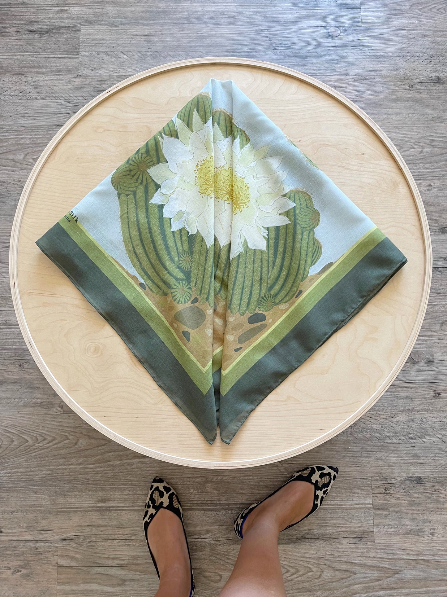 BB. Special Order Ivory Blooming Cactus 34” square Mulayam Cotton Scarf