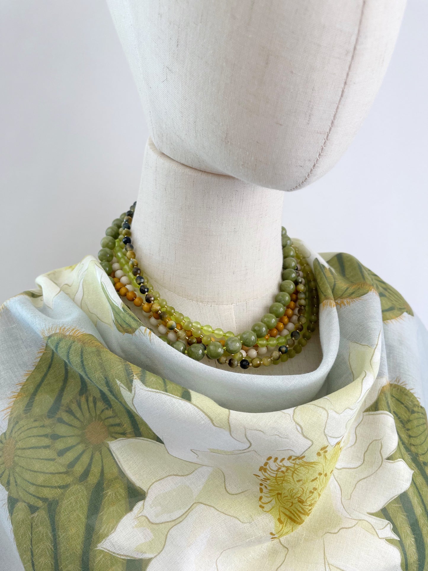 BB. Special Order Ivory Blooming Cactus 34” square Mulayam Cotton Scarf