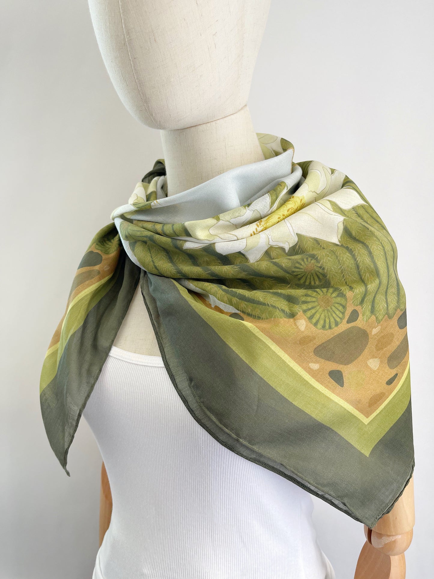 BB. Special Order Ivory Blooming Cactus 34” square Mulayam Cotton Scarf