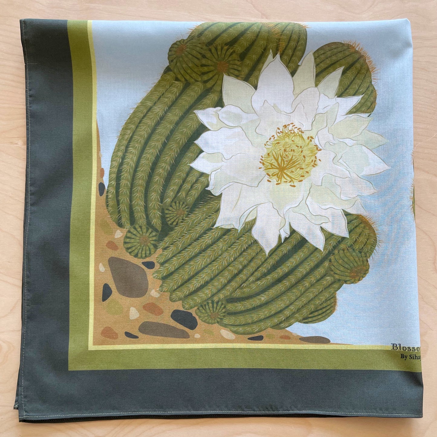 C. Ivory Blooming Cactus Cotton Lawn 26” square scarf