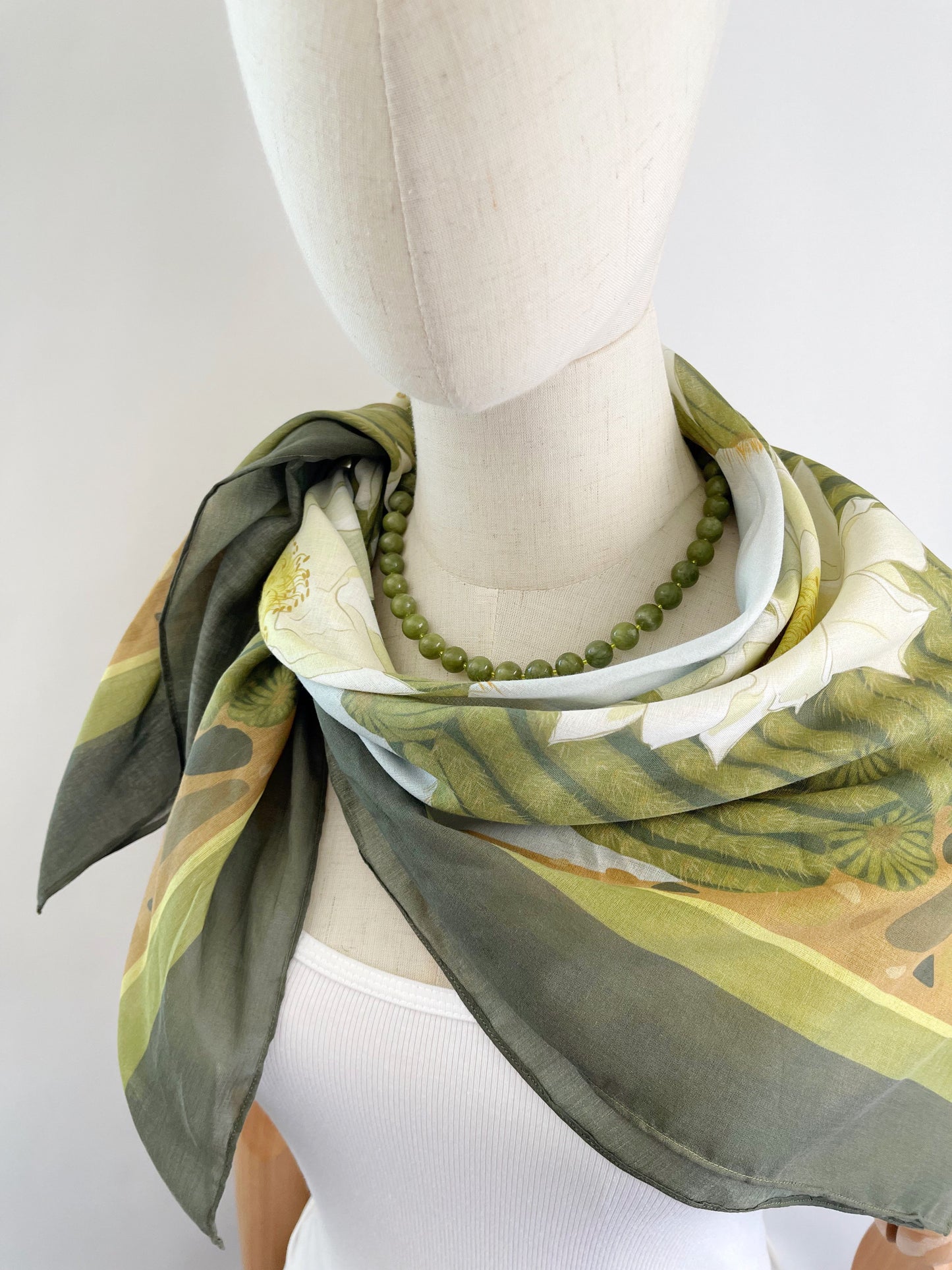 BB. Special Order Ivory Blooming Cactus 34” square Mulayam Cotton Scarf