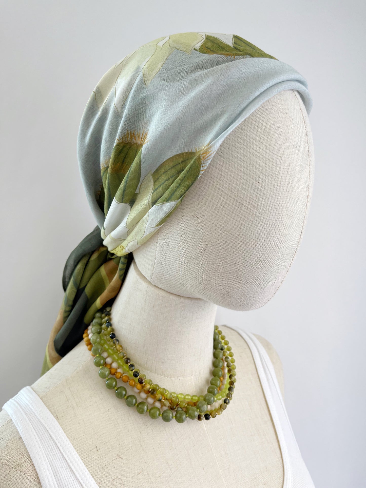 BB. Special Order Ivory Blooming Cactus 34” square Mulayam Cotton Scarf