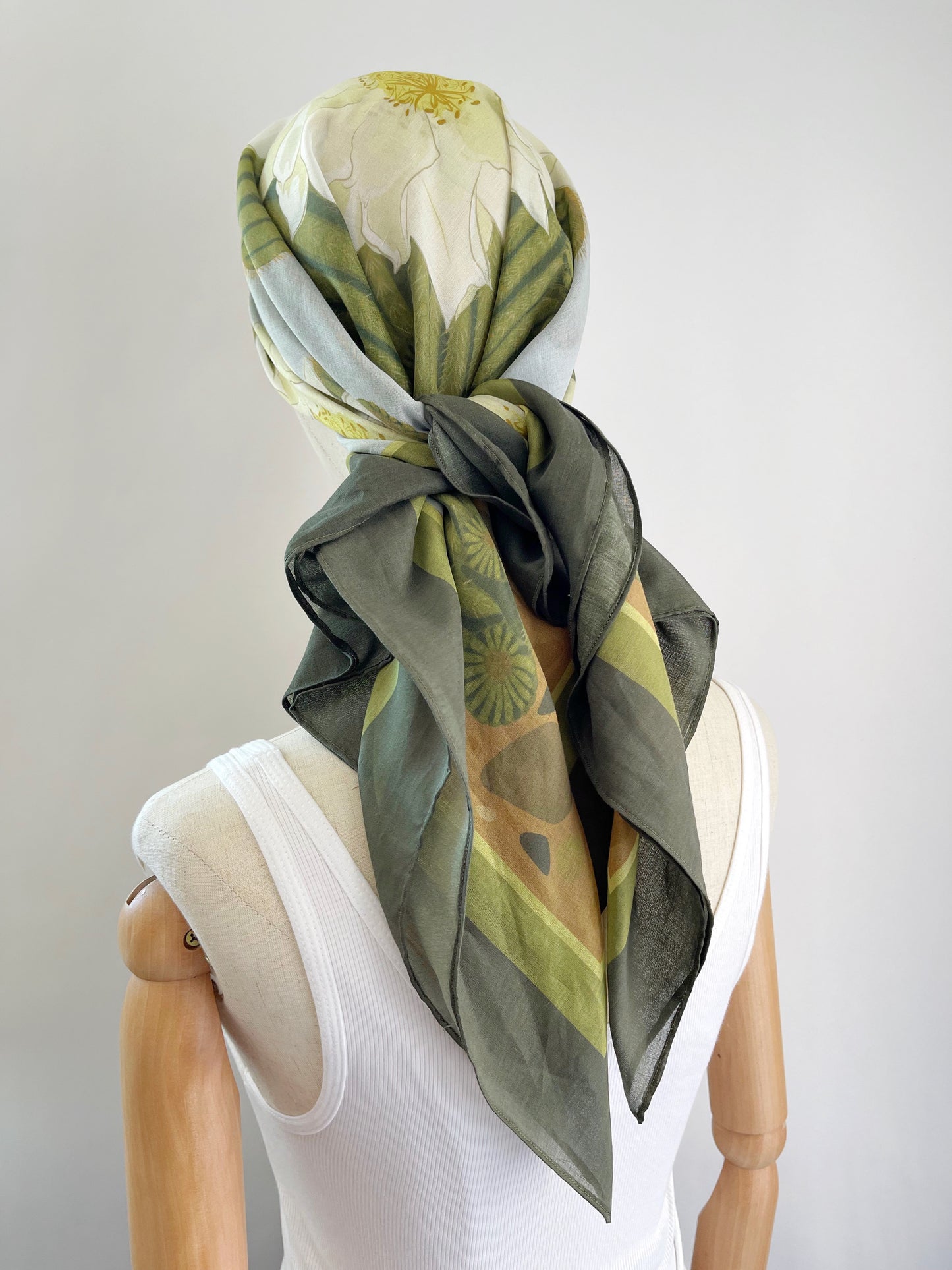 BB. Special Order Ivory Blooming Cactus 34” square Mulayam Cotton Scarf