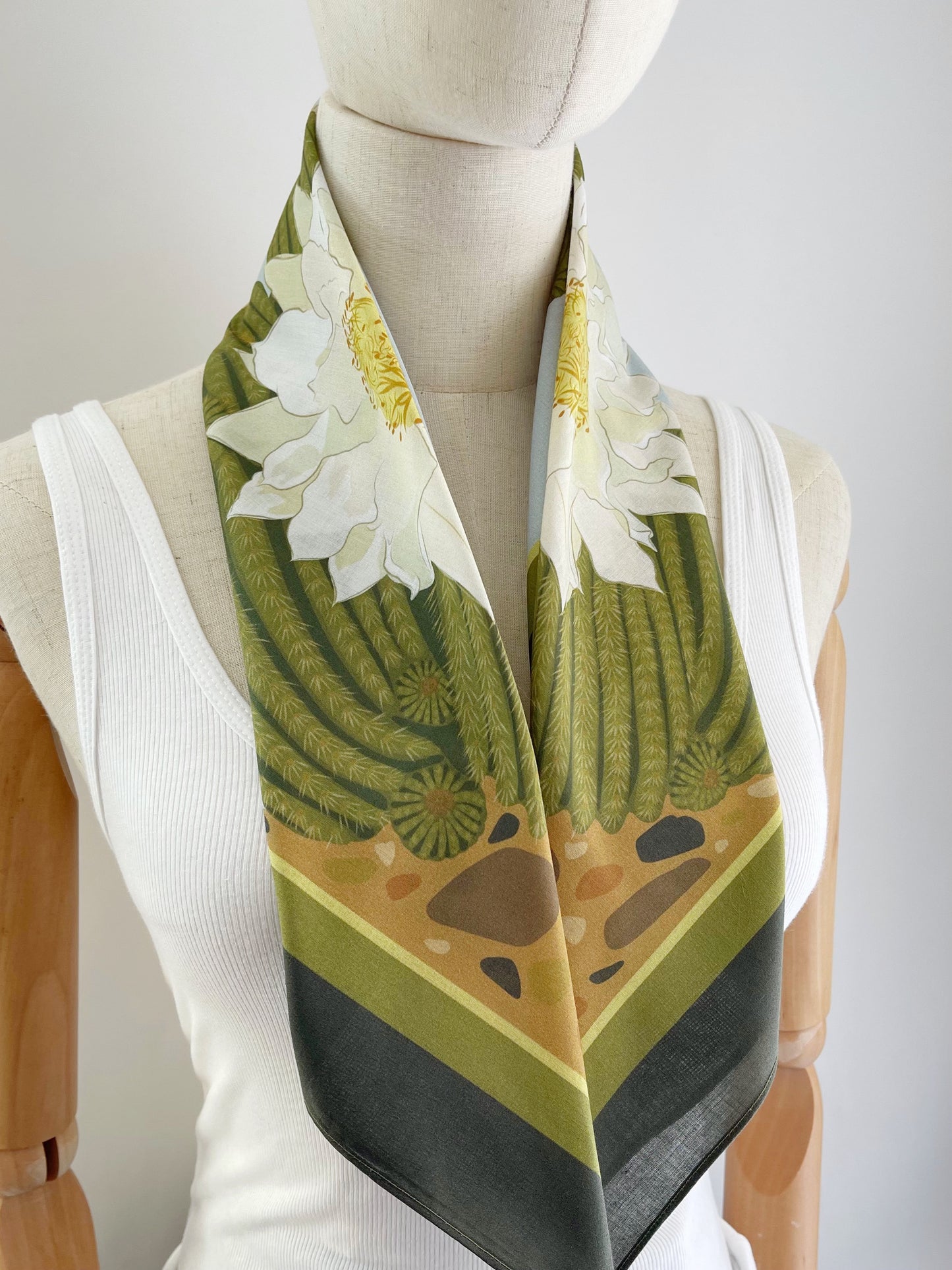 C. Ivory Blooming Cactus Cotton Lawn 26” square scarf