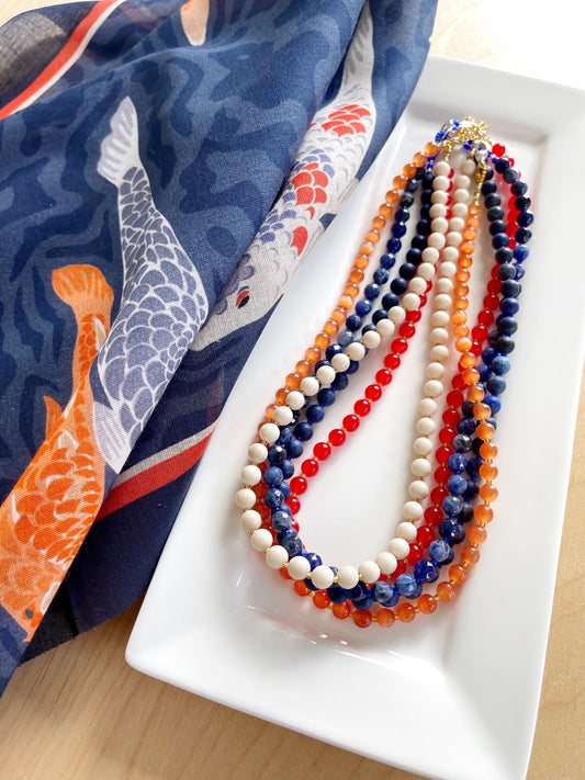 A. Necklaces that harmonize with my Blue Koi Pond & Blue Lattice Scarf & Earrings