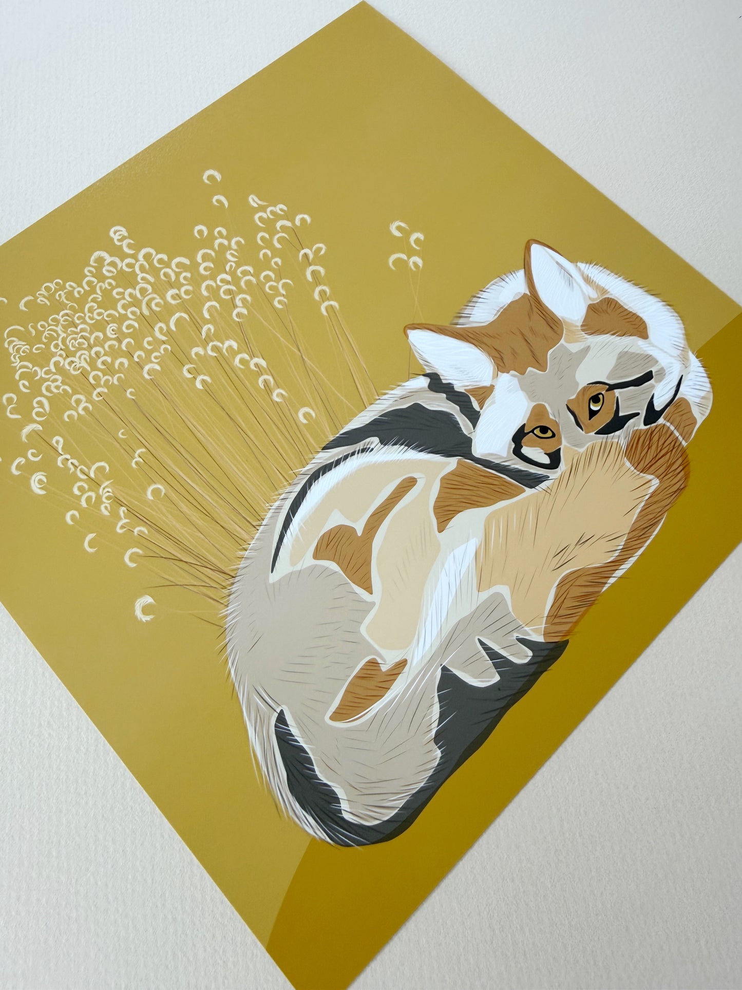 AG. Coyote with grasses print on a yellow background