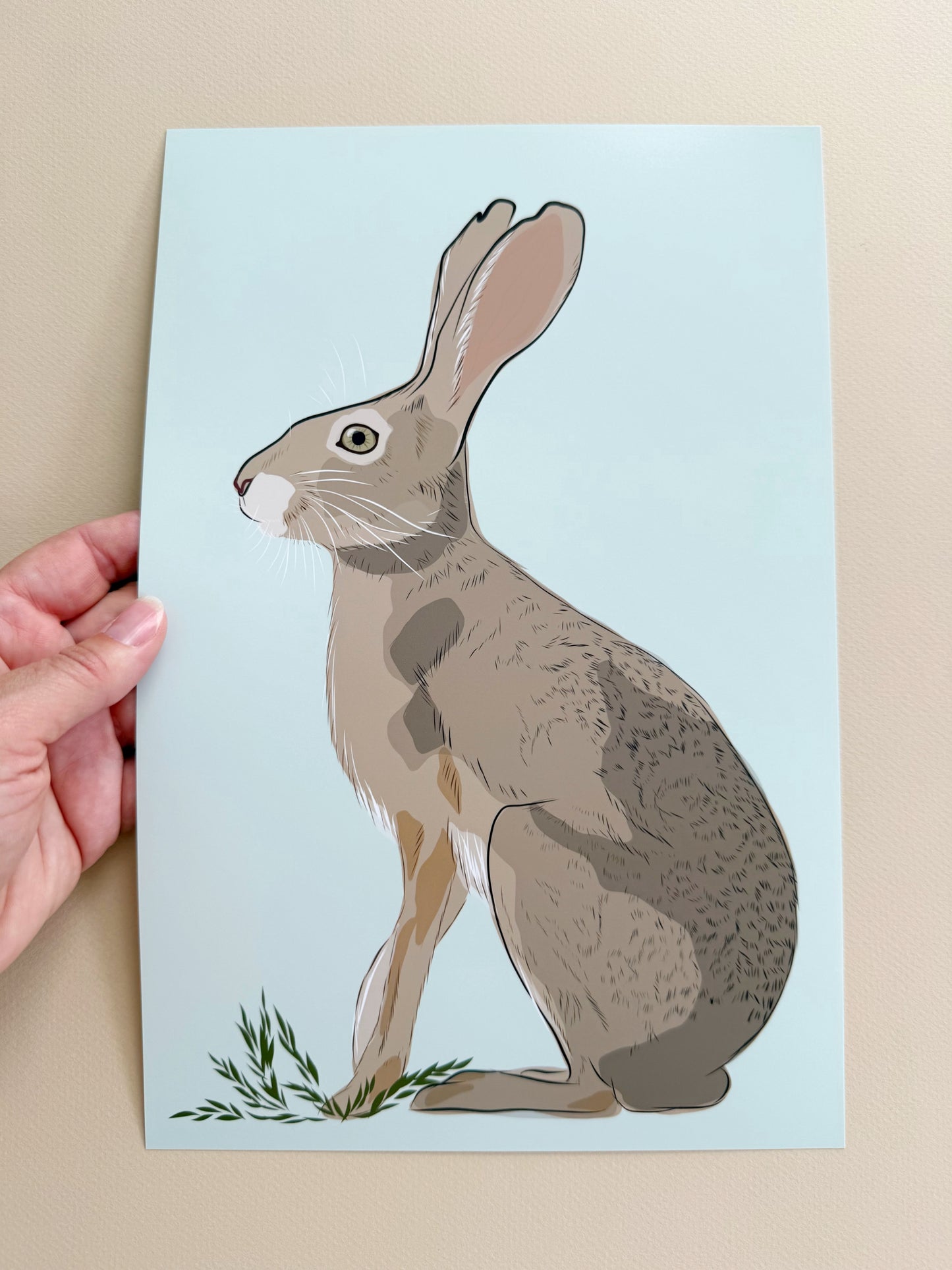 AE. Jackrabbit on Light Robin Egg Blue Background Print