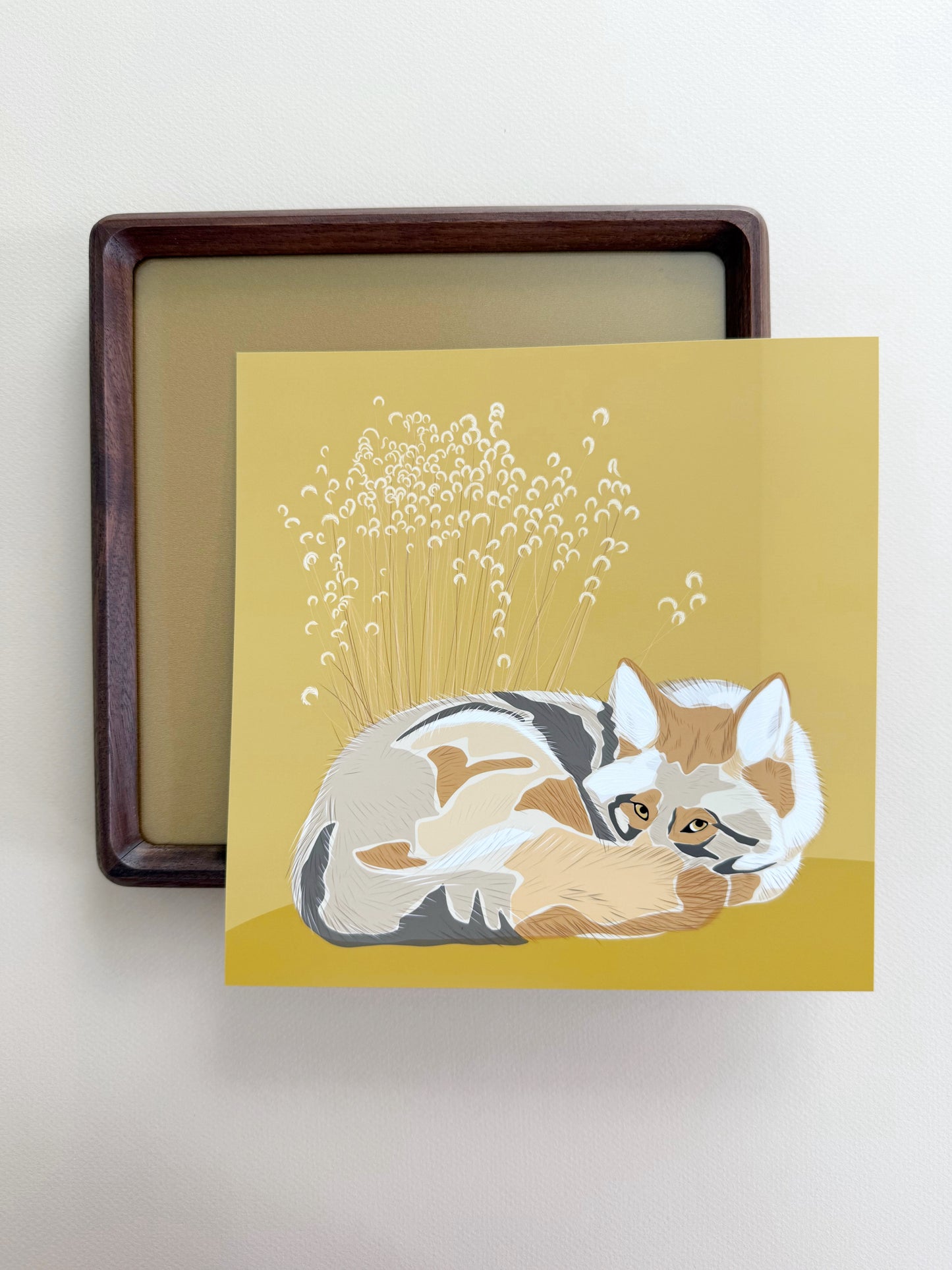 AG. Coyote with grasses print on a yellow background