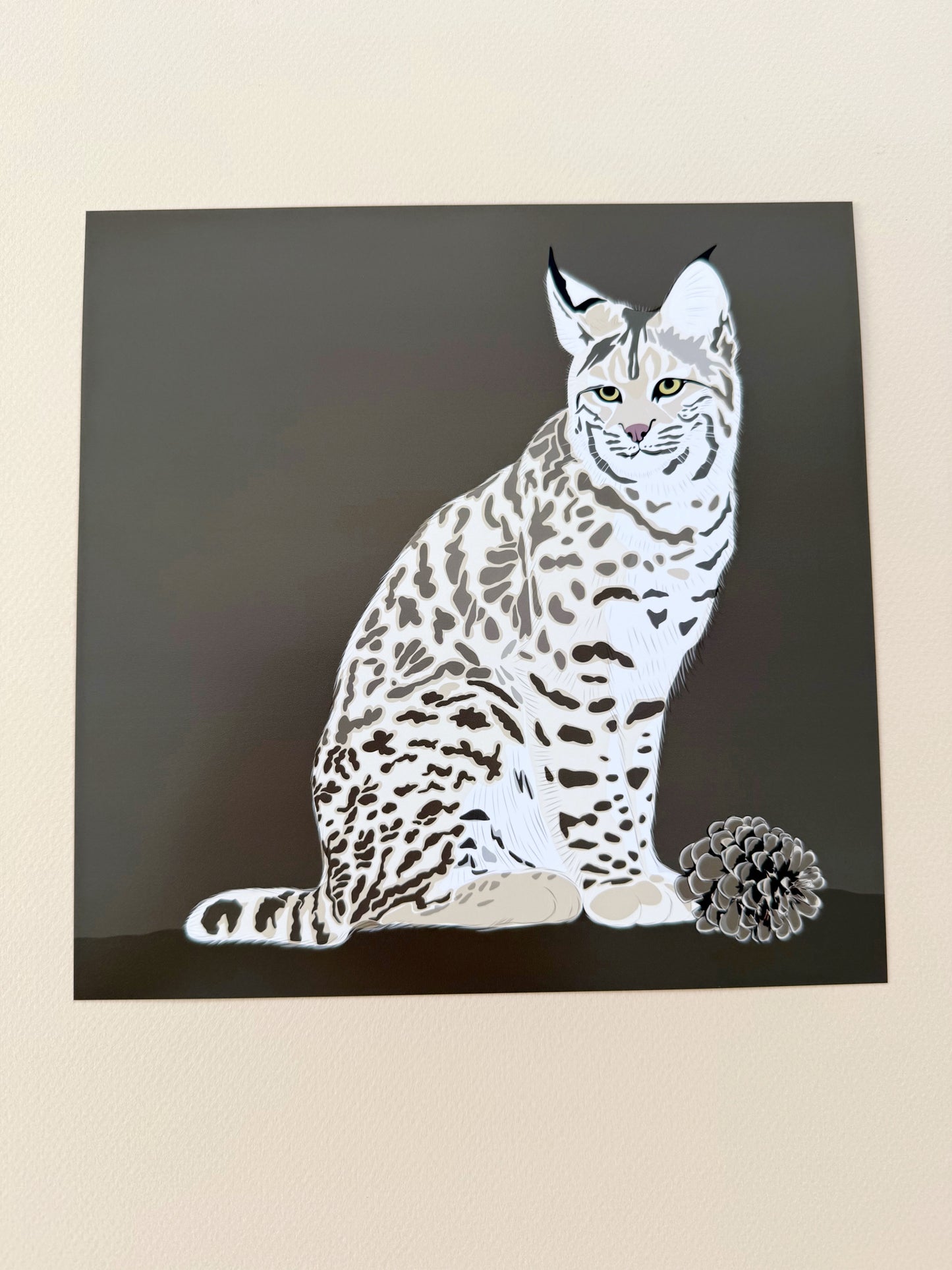 AF. Bobcat drawing Print on a brown background