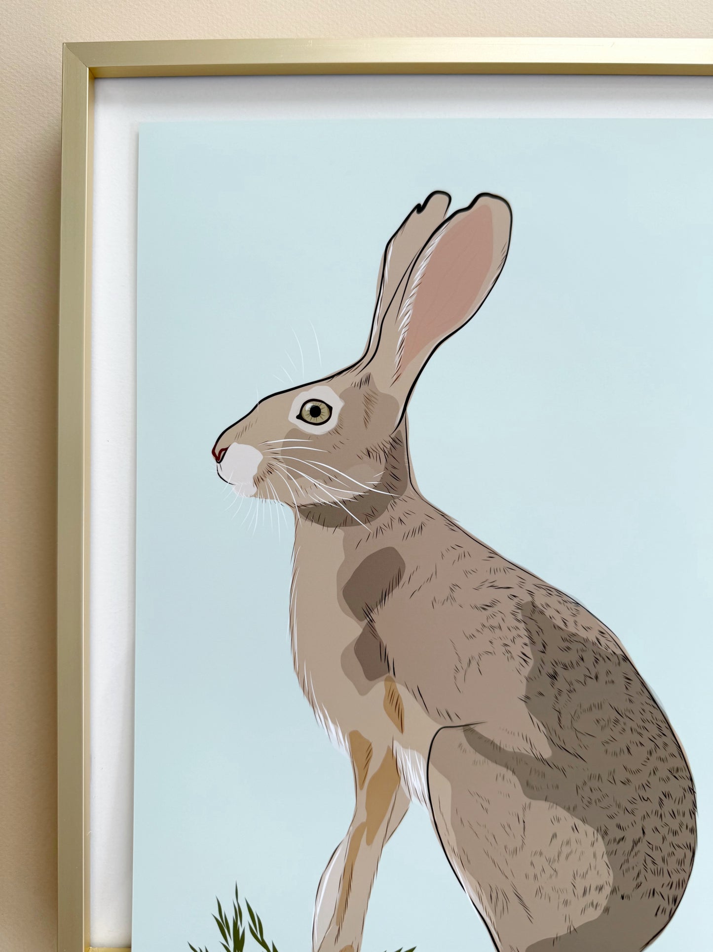 AE. Jackrabbit on Light Robin Egg Blue Background Print