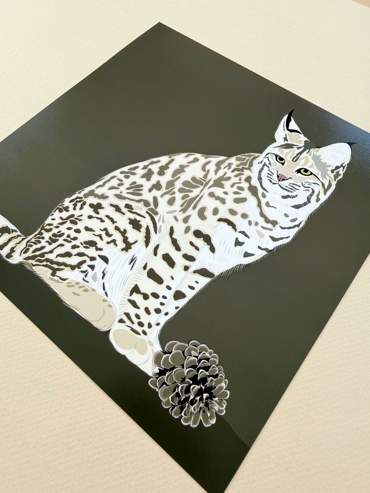 AF. Bobcat drawing Print on a brown background