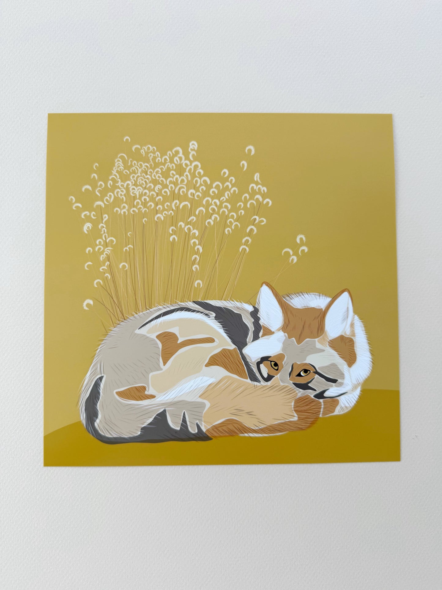 AG. Coyote with grasses print on a yellow background