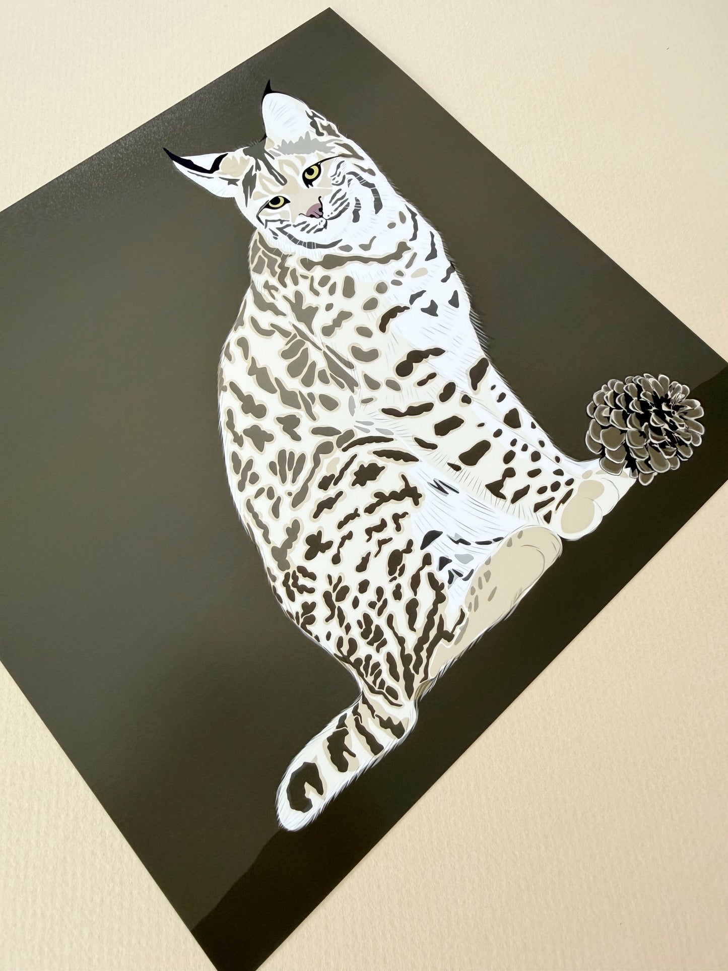 AF. Bobcat drawing Print on a brown background