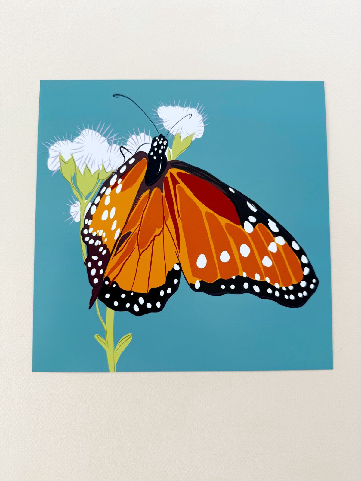 AE. Monarch Butterfly Teal Background Print