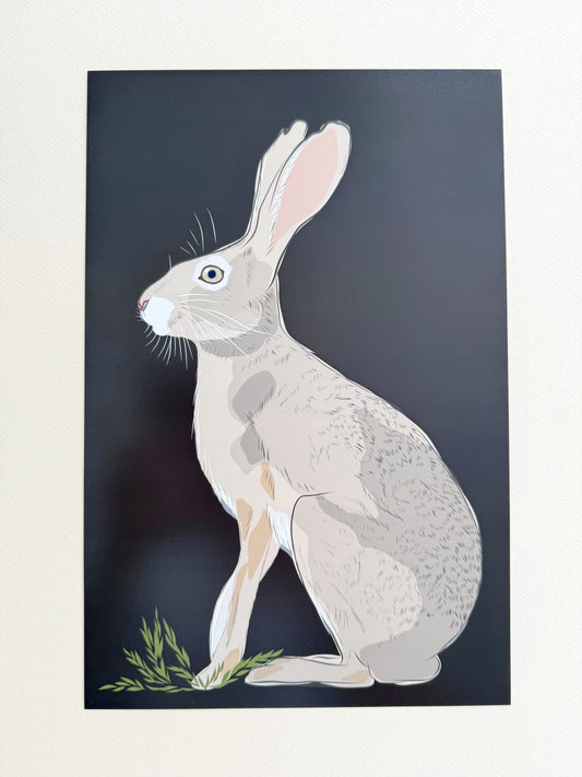 AE. Jackrabbit on Dark Chocolate Brown Background Print