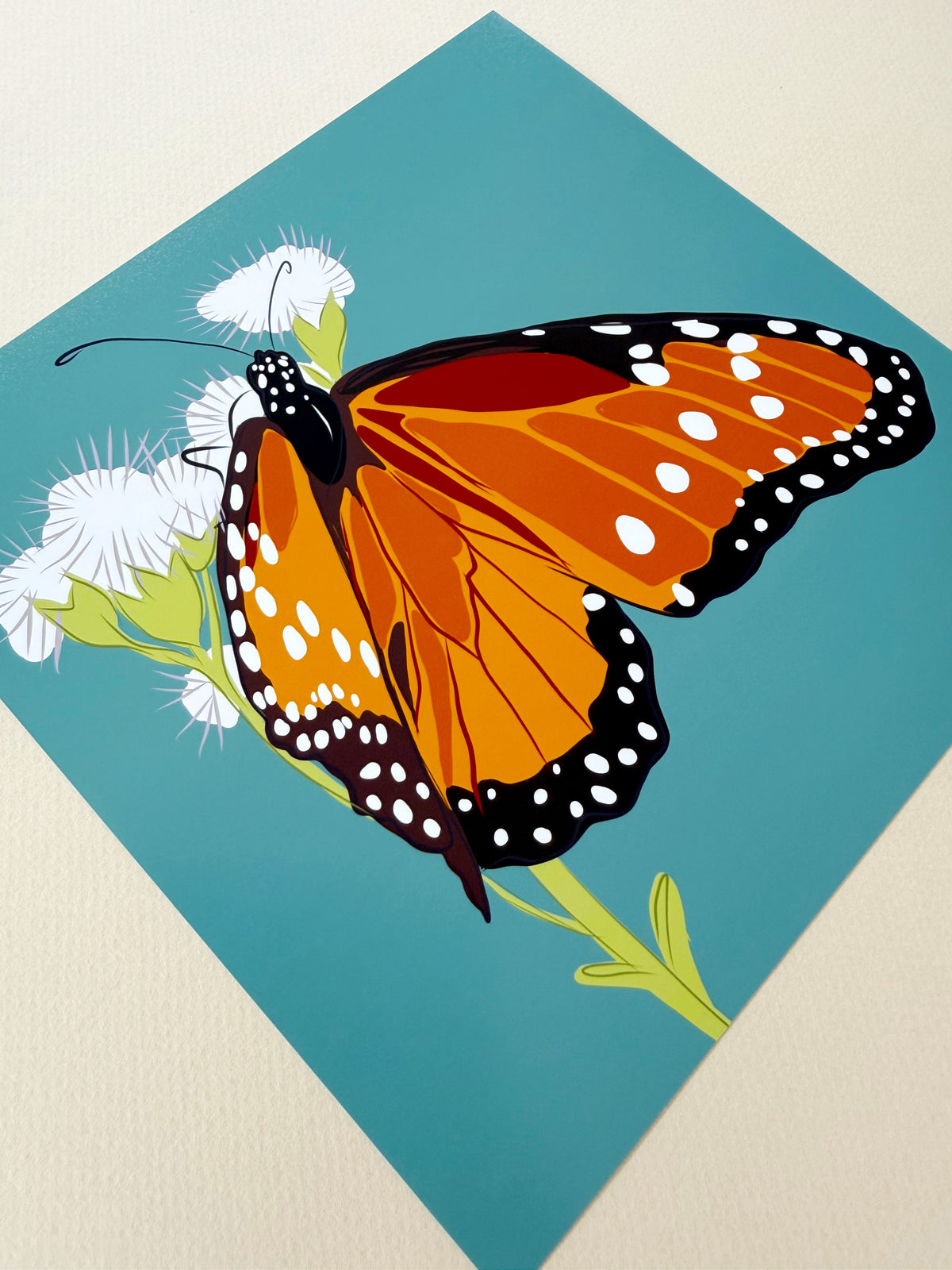 AE. Monarch Butterfly Teal Background Print