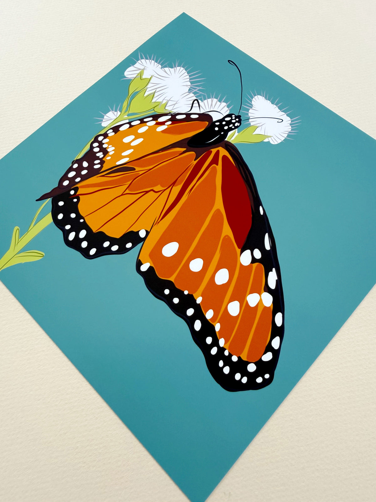 AE. Monarch Butterfly Teal Background Print