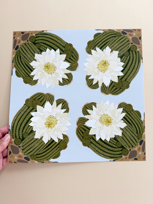 A. Ivory Blooming Cactus four corner repeat print