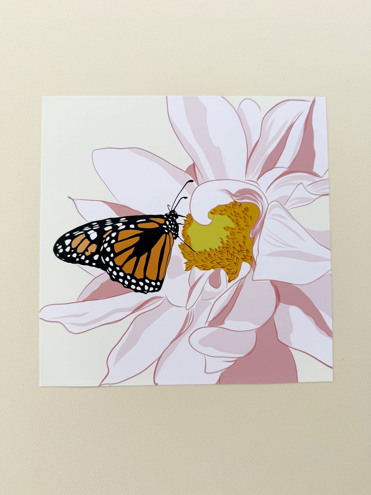 AE. Monarch Butterfly on a Pink Dahlia Print