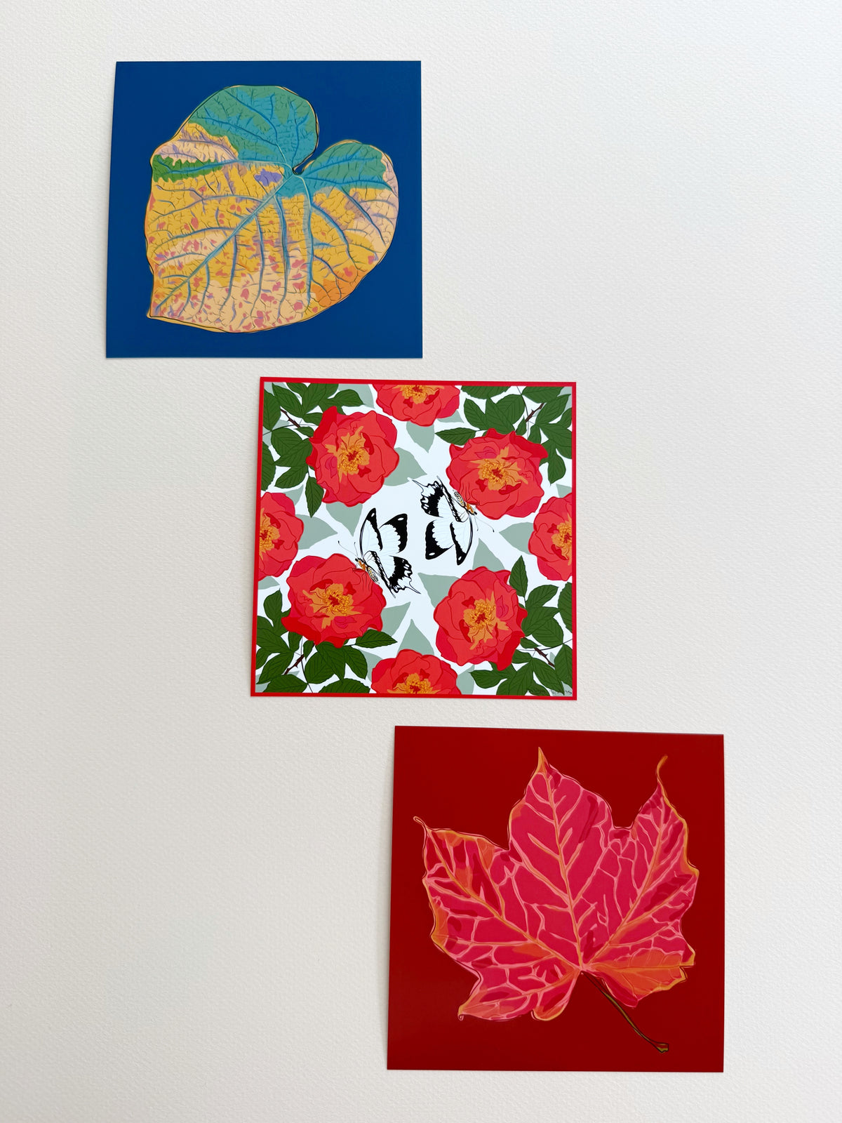 AE. Red Roses and White Butterflies Four Corner Repeat Print