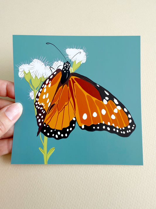 AE. Monarch Butterfly Teal Background Print