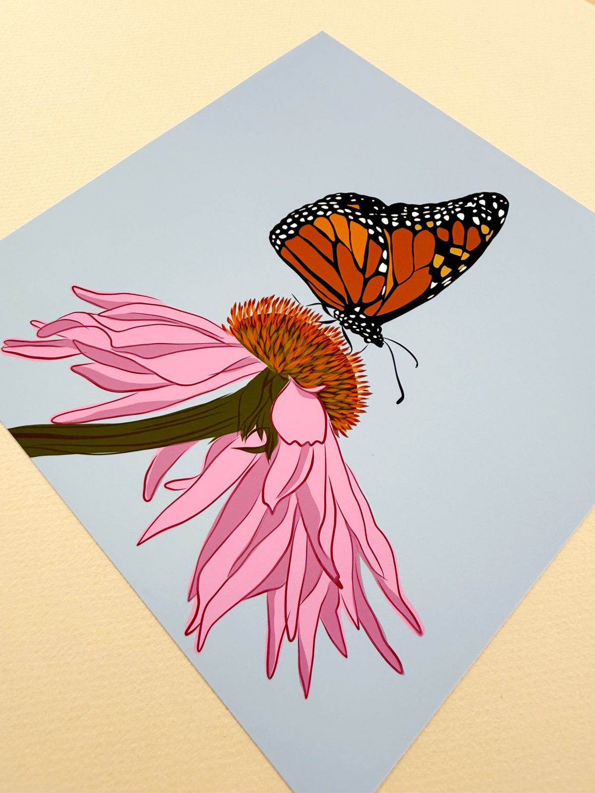 AE. Monarch Butterfly on Pink Echinacea Print