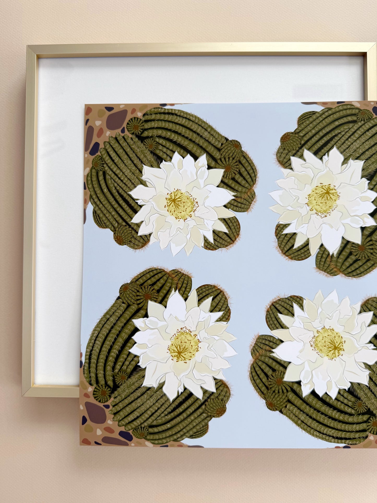 AJ. Ivory Blooming Cactus four corner repeat print