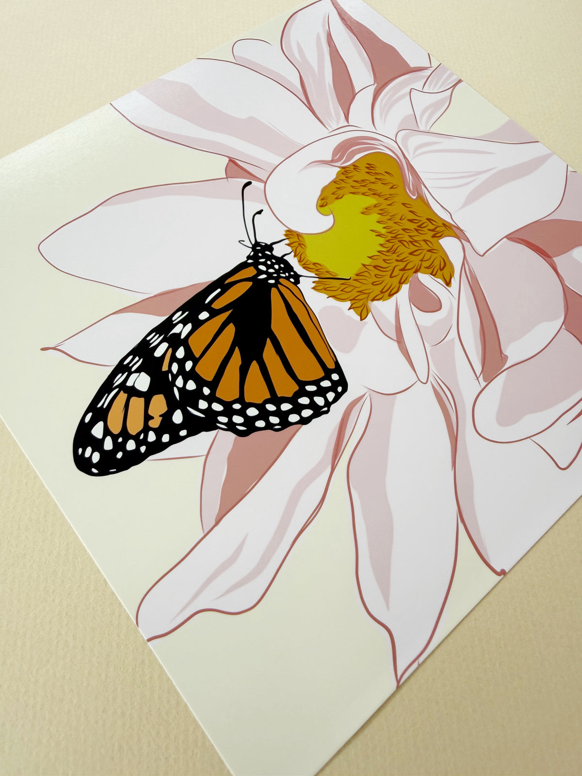 AE. Monarch Butterfly on a Pink Dahlia Print