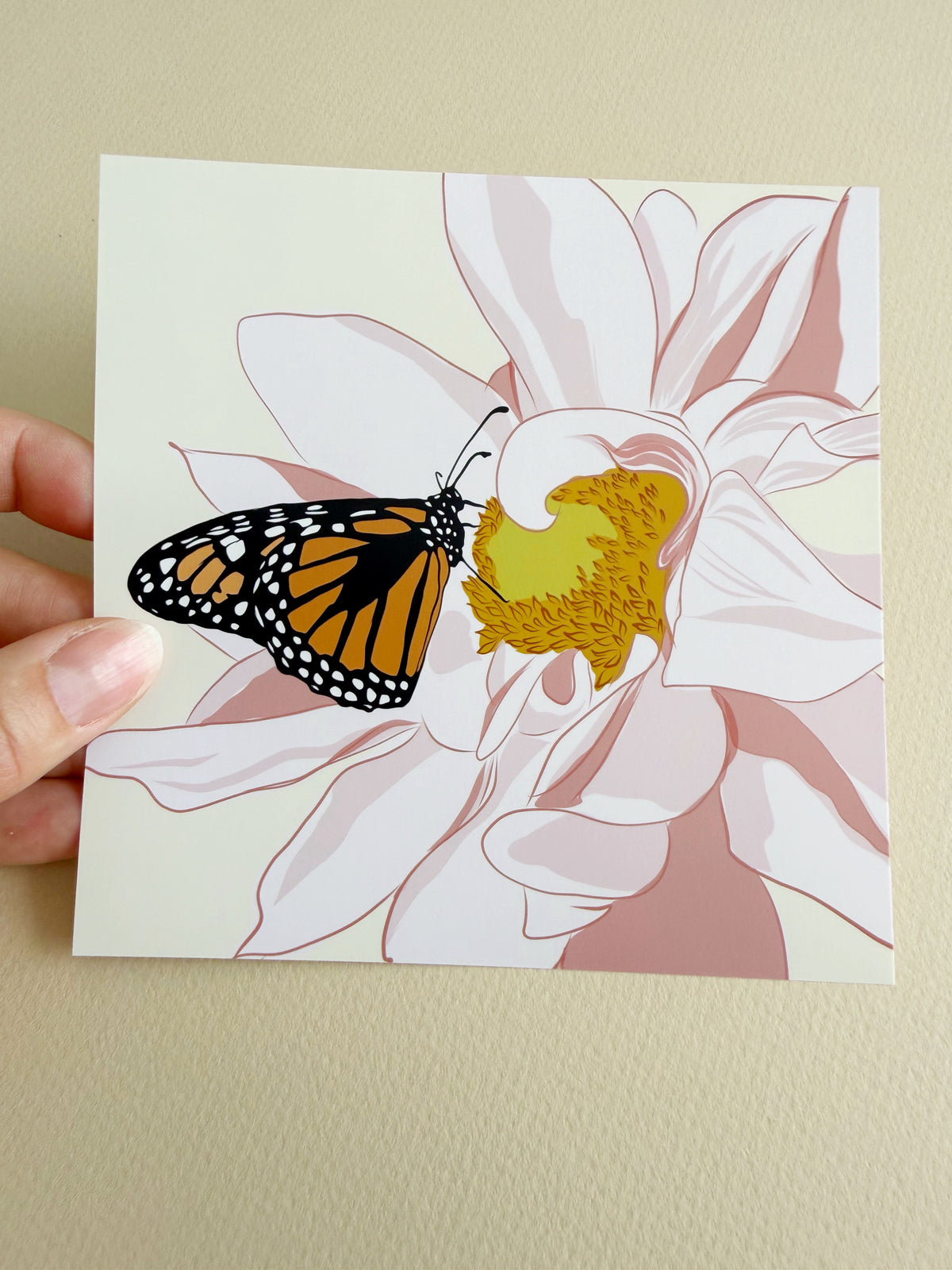 AE. Monarch Butterfly on a Pink Dahlia Print