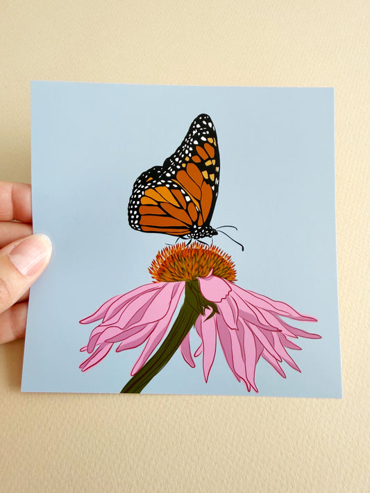 AE. Monarch Butterfly on Pink Echinacea Print