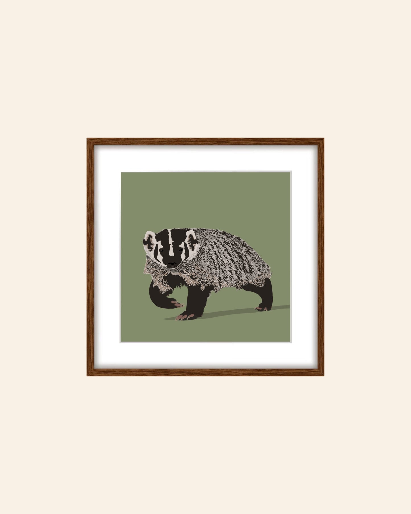 AF. Badger on a Green Background Print