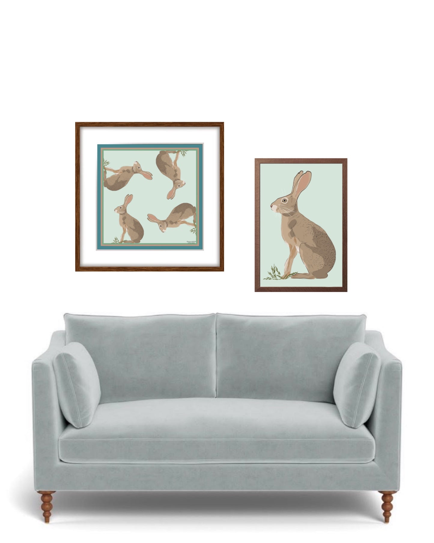 AE. Jackrabbit on Light Robin Egg Blue Background Print