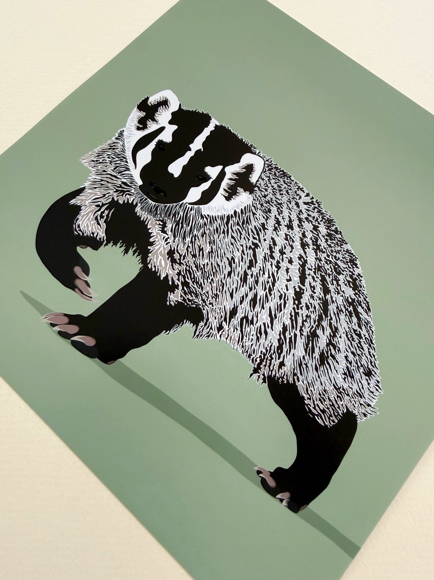 AF. Badger on a Green Background Print