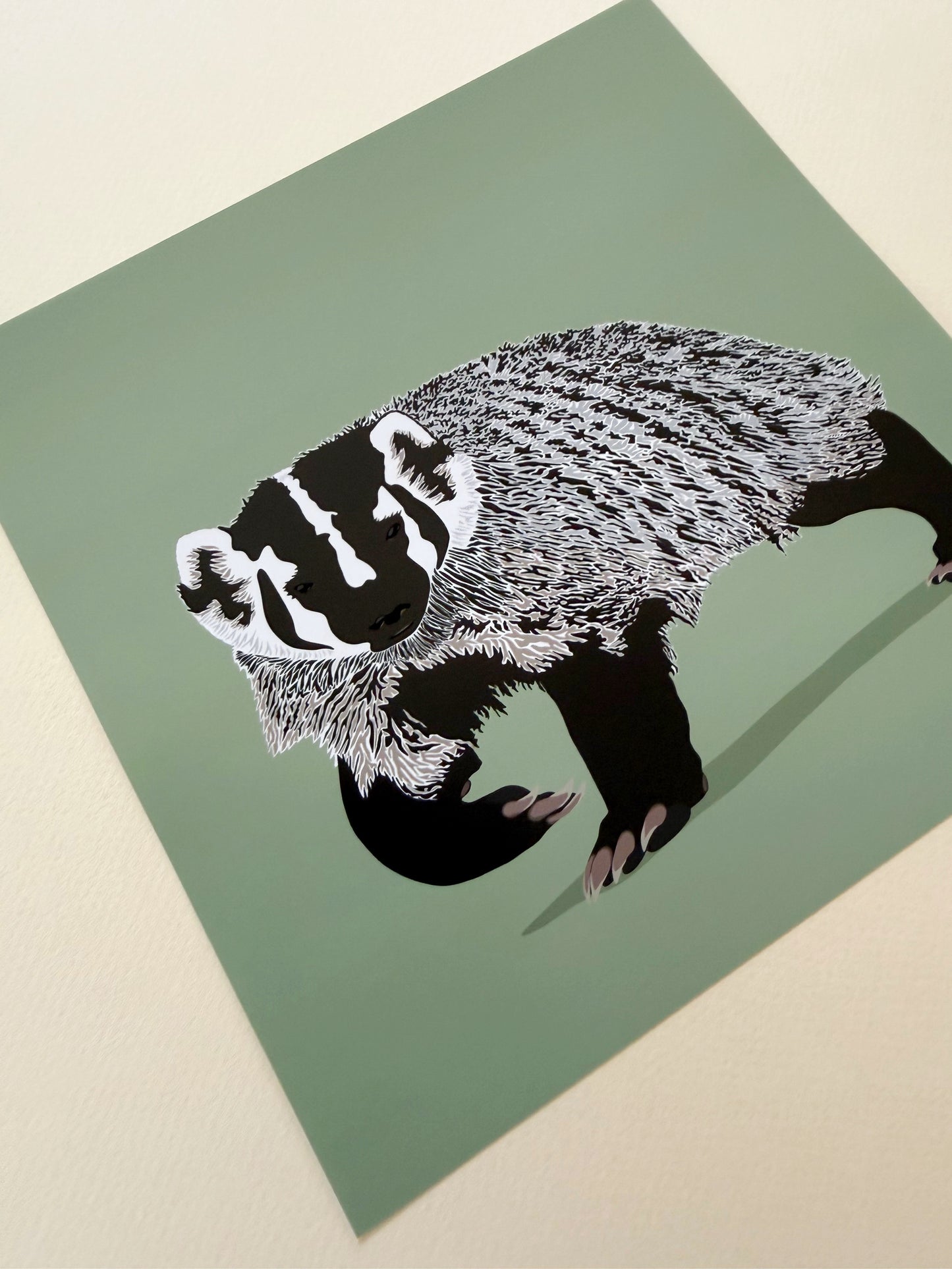 AF. Badger on a Green Background Print