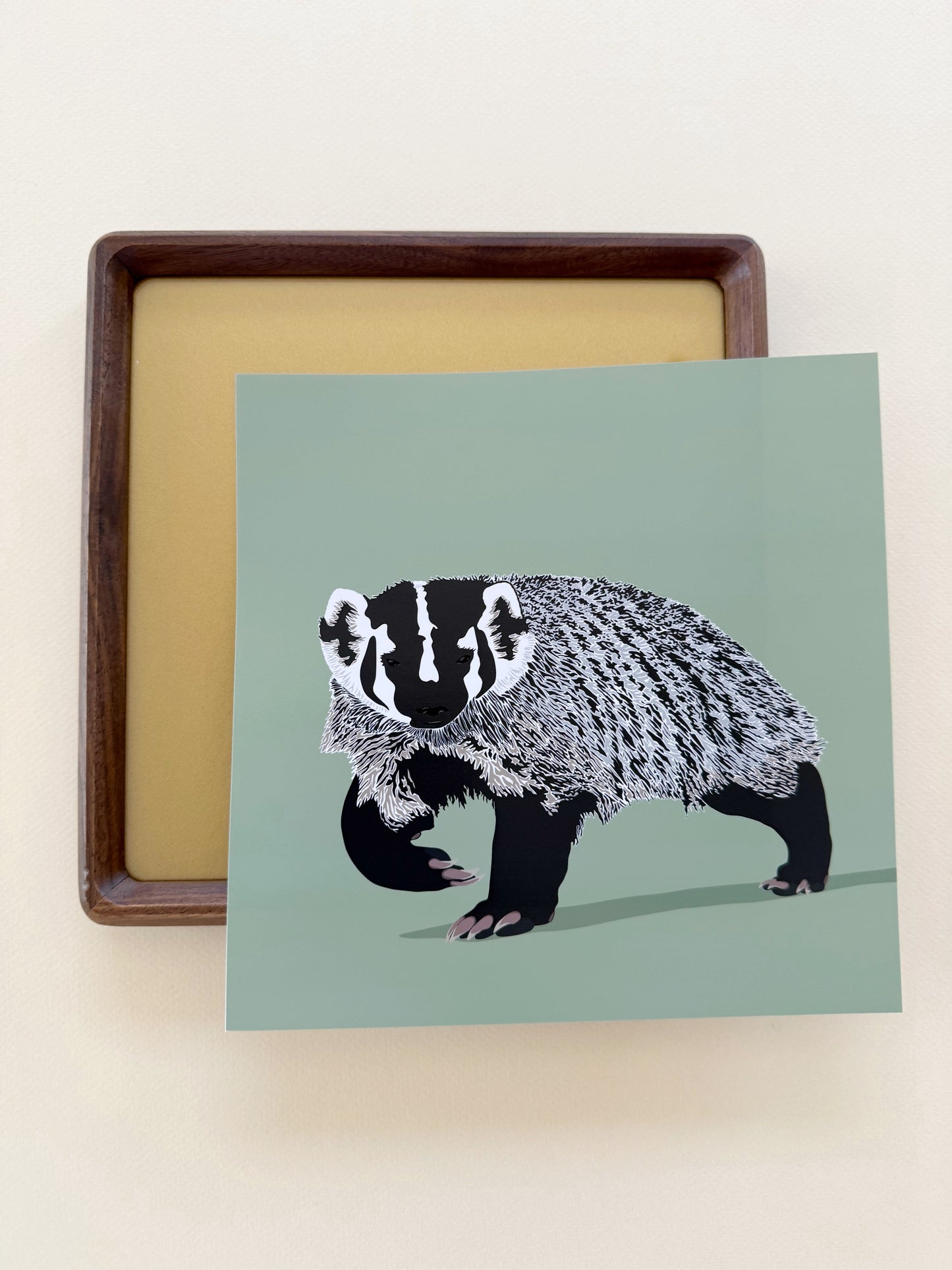 AF. Badger on a Green Background Print