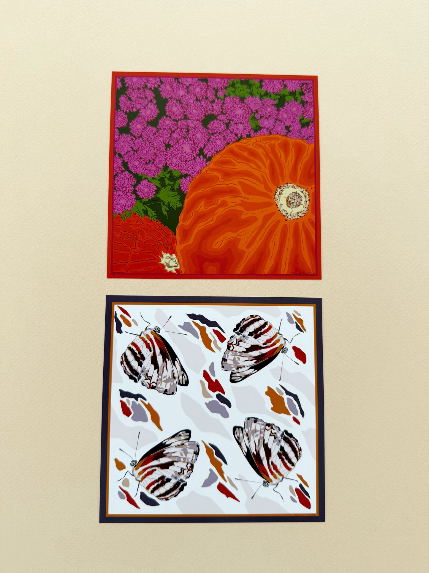 AE. Lavender Butterflies Four Corner Repeat Print