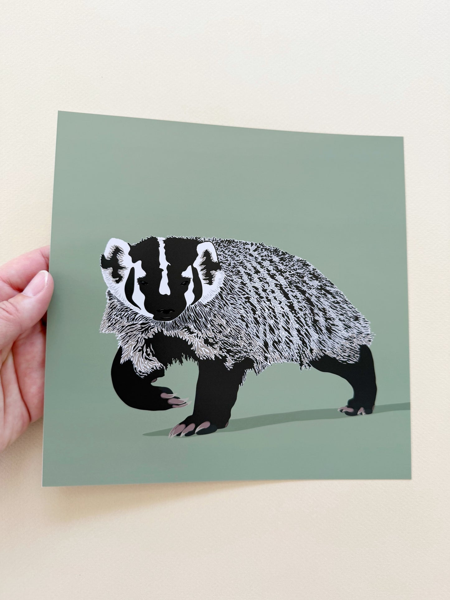 AF. Badger on a Green Background Print