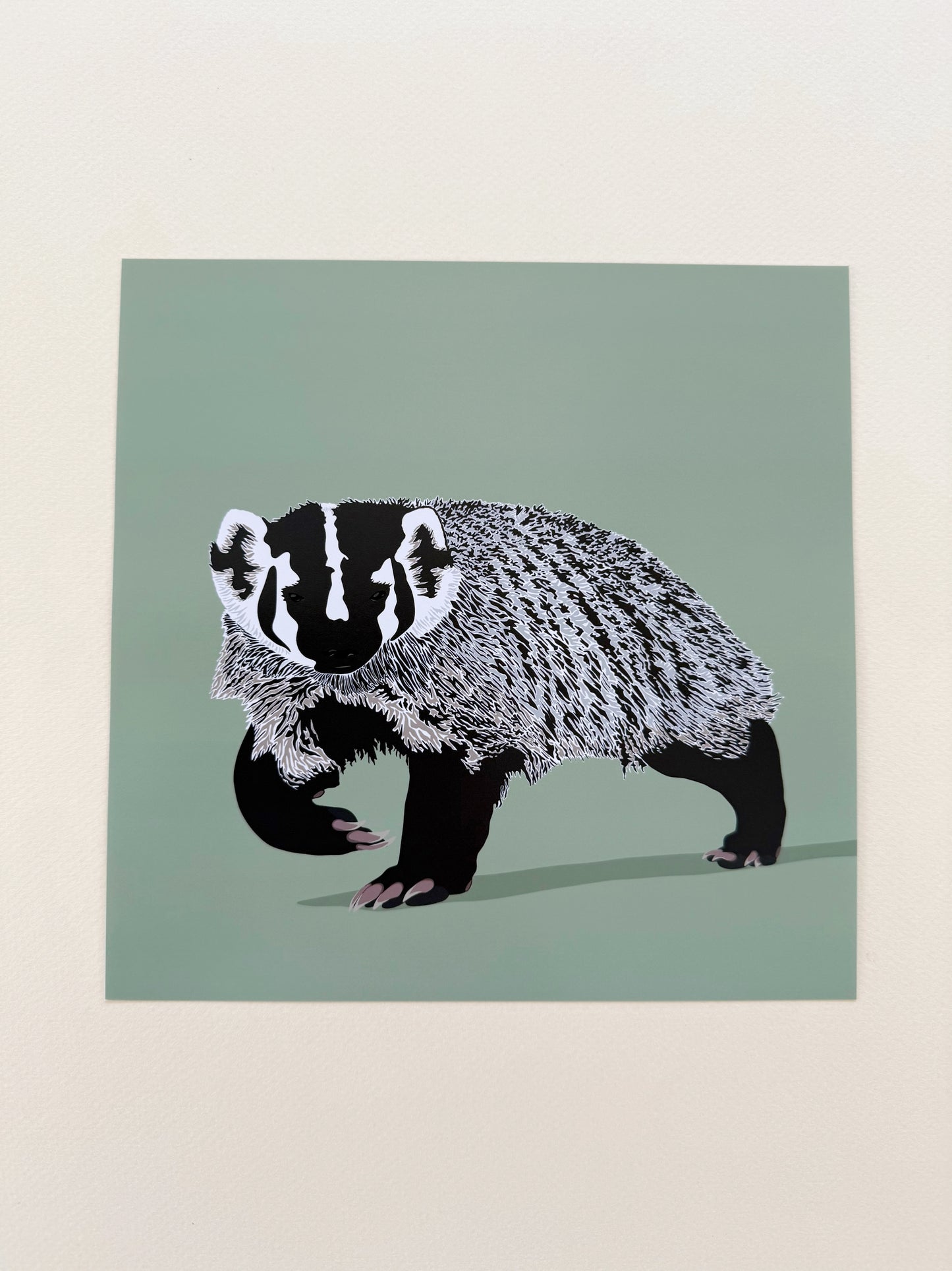 AF. Badger on a Green Background Print
