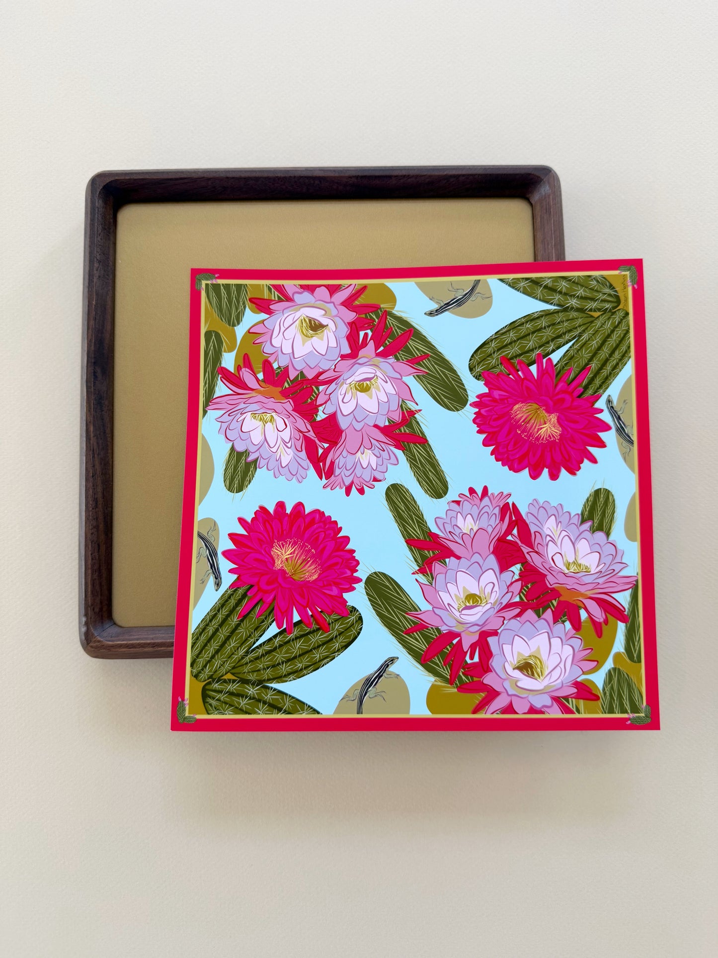 A. Bold pink & violet Blooming Cactus four corner repeat print