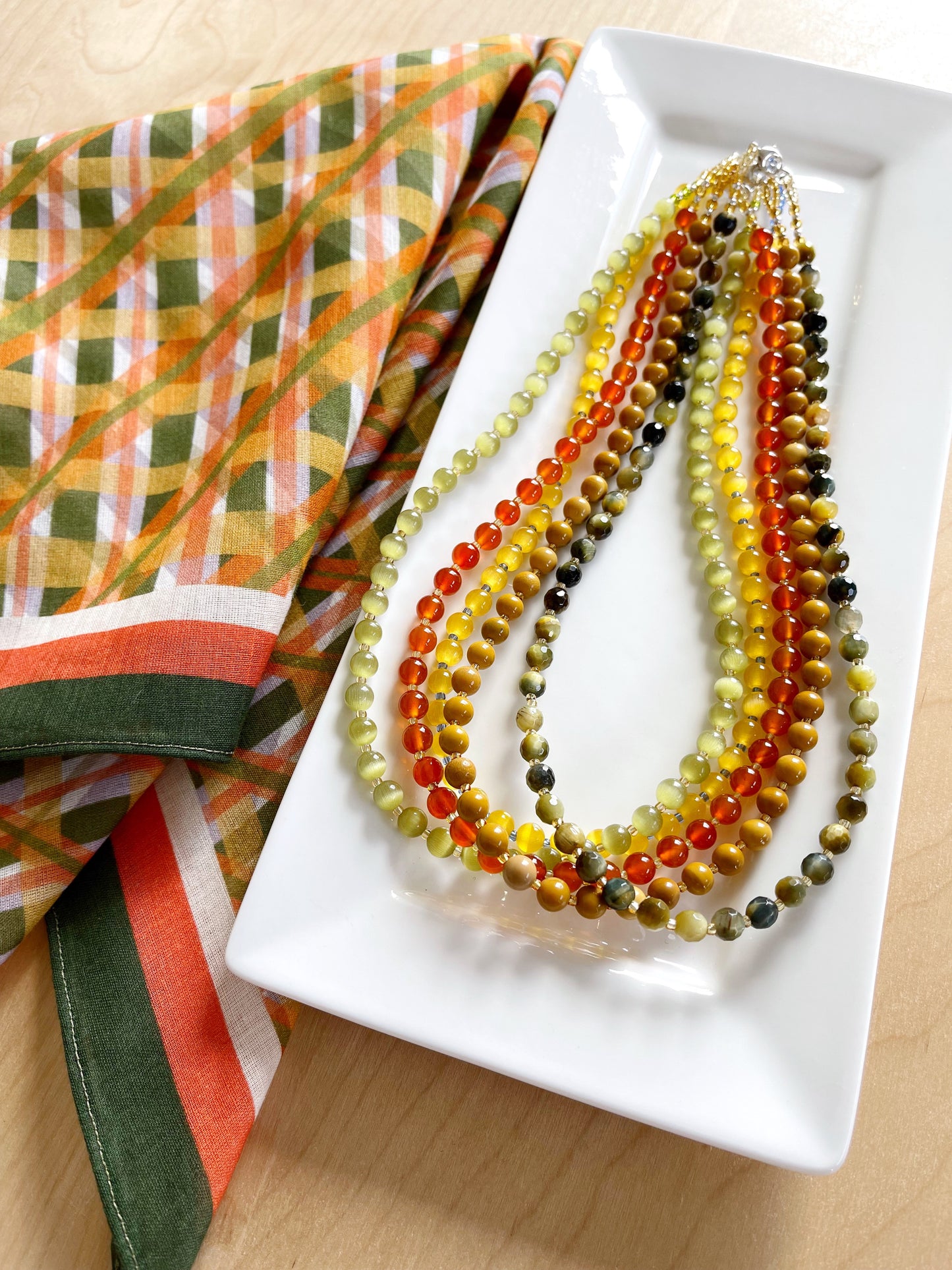 AD. Necklaces that harmonize with my Orange & Green Lattice Scarf & Earrings