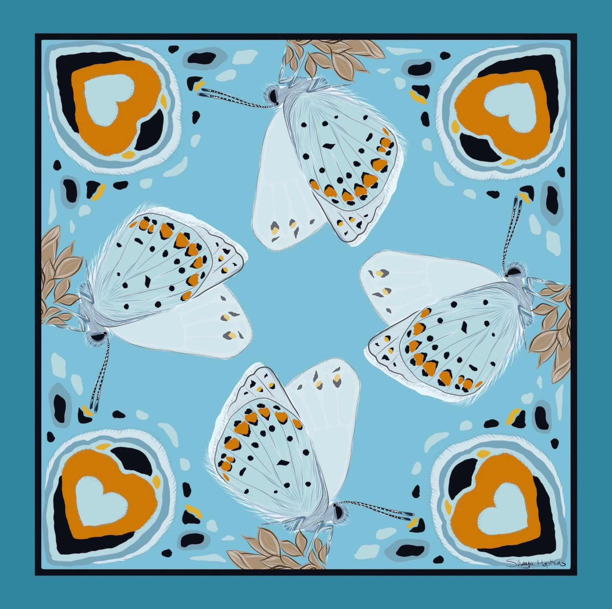S. Made to order Silk Scarves Flora & Butterflies